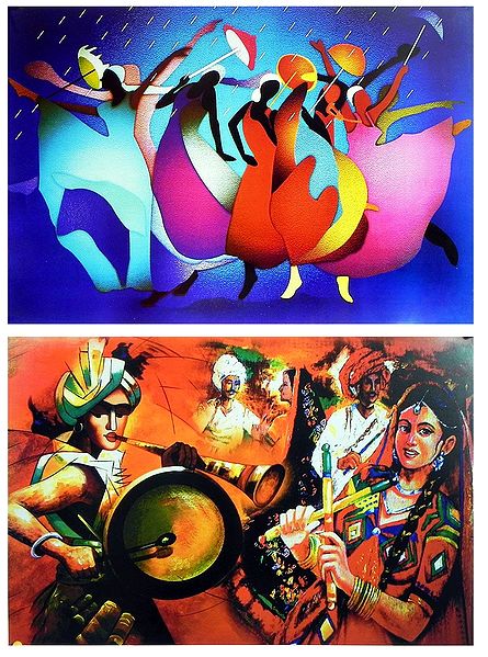 Rain Dance and Gujrati Dance - Set of 2 Posters