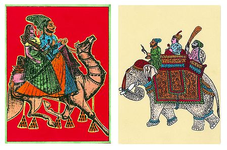 Dhola Maru and King on Elephant - Set of Two