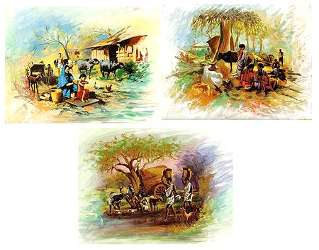 Indian Rural Life - Set of 3 Poster