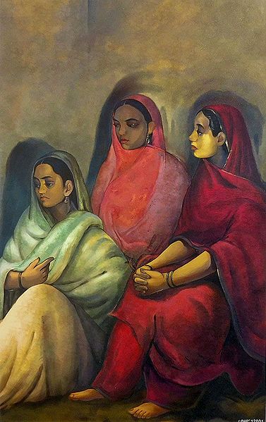 Three Girls - Reprint of Amrita Shergill's Painting