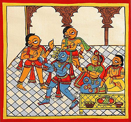 Lord Krishna and Gopis with Yashoda and Nandaraja
