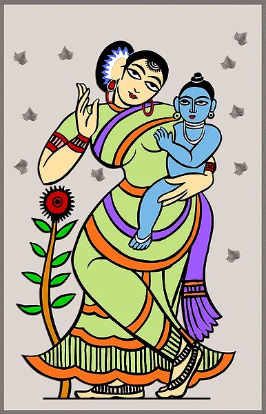Yashoda and Krishna - Photo Print of Jamini Roy Painting