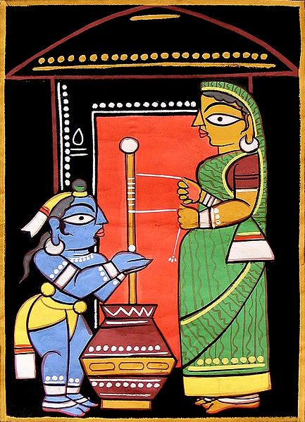 Krishna with Mother Yashoda - Photo Print of Jamini Roy Painting