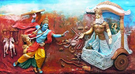 Krishna Attacks Bhishma with a Chariot Wheel