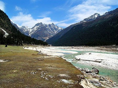 View of Snow Capped Himalayas from Yumthang Valley - North Sikkim, India