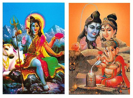 Ardhanarishwar and Shiva, Durga, Ganesha - (Set of Two Postcards)