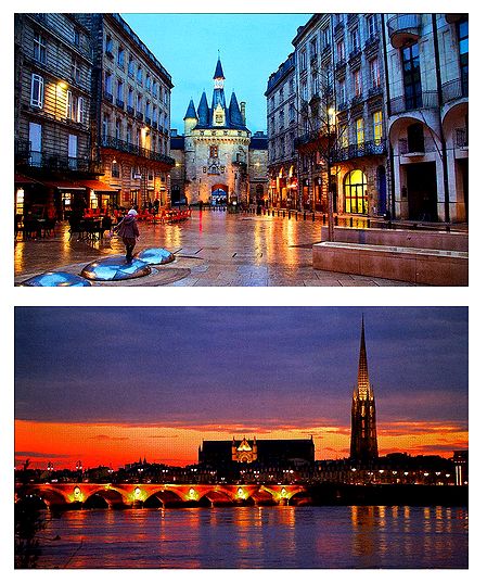 Night View of Bordeaux, France - Set of 2 Postcards
