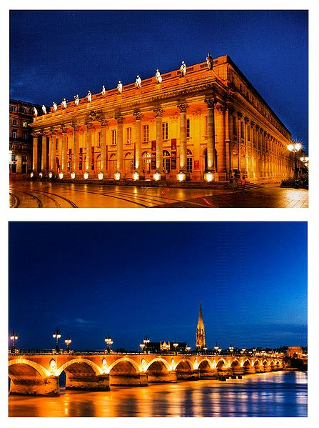 Night View of Bordeaux, France - Set of 2 Postcards