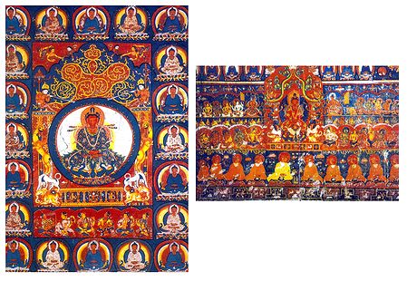 Amitabha with Entourage and Amitabh Buddha (Reprint of Medieval Painting) in Alchi Monastery, Ladakh - Set of 2 Postcards