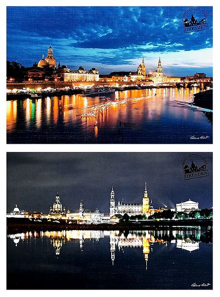 Skyline of Dresden and Dresden Old City, Germany - Set of 2 Postcards