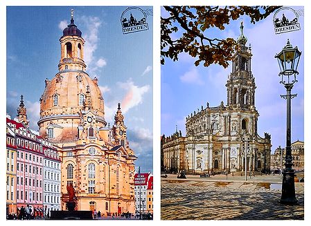 Church and Catherdral in Dresden, Germany - Set of 2 Postcards