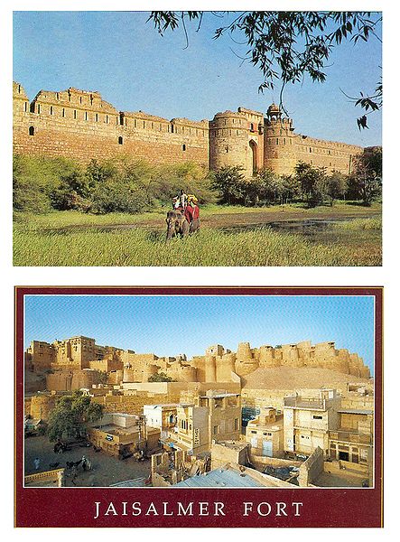 Old Fort in Delhi and Jaisalmer Fort - Set of 2 Postcards