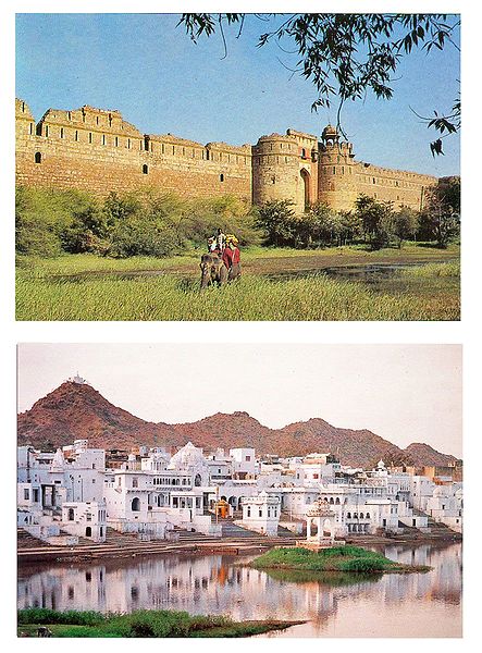 Old Fort in Delhi and Pushkar in Rajasthan - Set of 2 Postcards