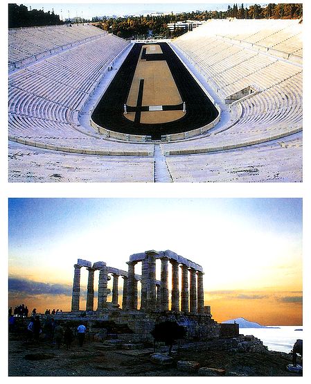 Panathenaic Stadium and Temple of Poseidon, Athens, Greece - Set of 2 Postcards