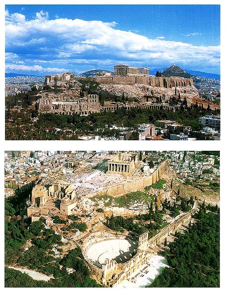 The Hill of Acropolis, Athens, Greece - Set of 2 Postcards