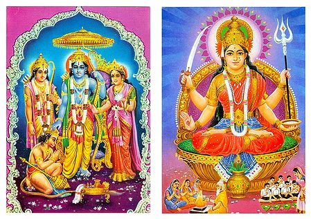 Ram, Sita, Lakshman and Santoshi Mata - Set of 2 Postcards