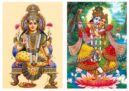 Lakshmi and Radha Krishna - (Set of Two Postcards)