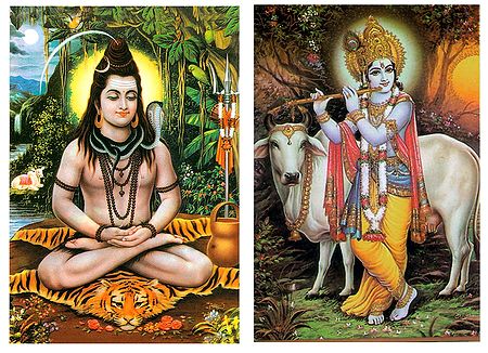 Lord Shiva and Lord Krishna - (Set of Two Postcards)