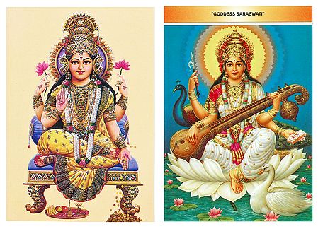 Lakshmi and Saraswati - Set of 2 Postcards