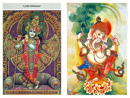 Krishna and Ganesha - Set of 2 Postcards