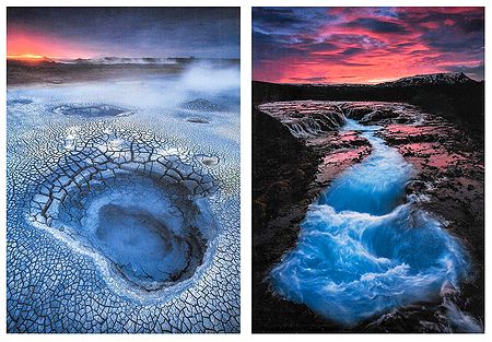 Hveravellir Hot Spring and Bruarfoss Waterfall, Iceland - Set of 2 Postcards