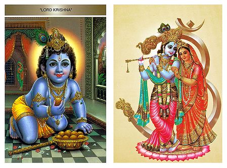 Lord Krishna and Radha Krishna - Set of 2 Postcards