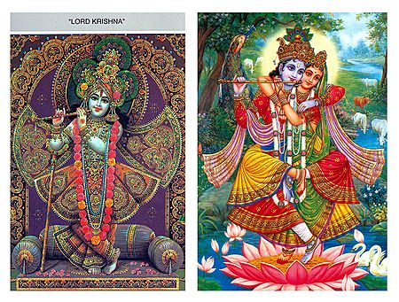 Krishna and Radha Krishna - Set of 2 Postcards