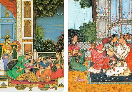 A Prince in a Love Scene inside his Harem and A Prince with his Consort in a Love Scene - Set of 2 Postcards