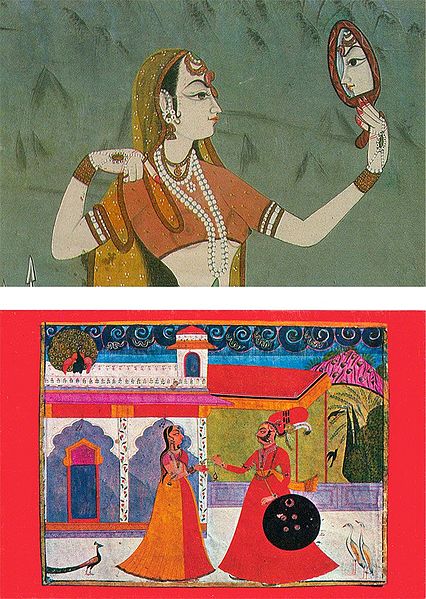 Rajput Princess with Mirror and Rajput King and Queen - Set of 2 Postcards