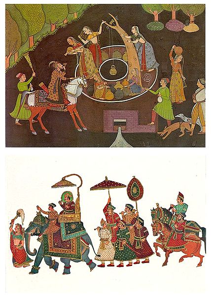 Village Well Scene and Procession - Set of 2 Postcards