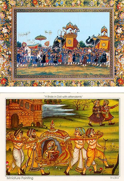 Rajput Bride in a Palanquin and Mughal Procession - (Set of Two)