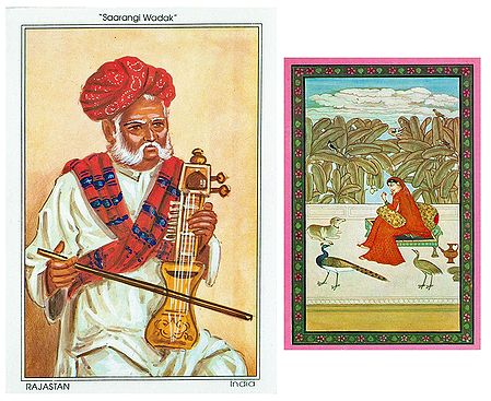 Sarangi Player and Ragini - Set of 2 Postcards