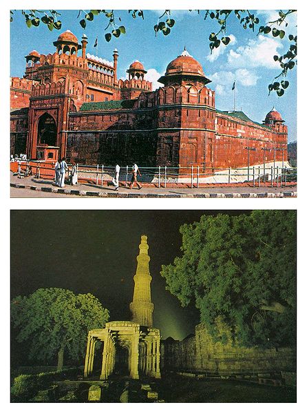 Red Fort and Qutab Minar in Delhi - Set of 2 Postcards