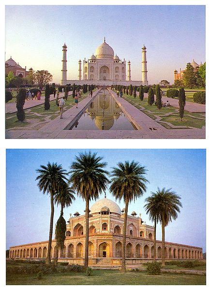 Taj Mahal in Agra and Humayun's Tomb in Delhi - Set of 2 Postcards