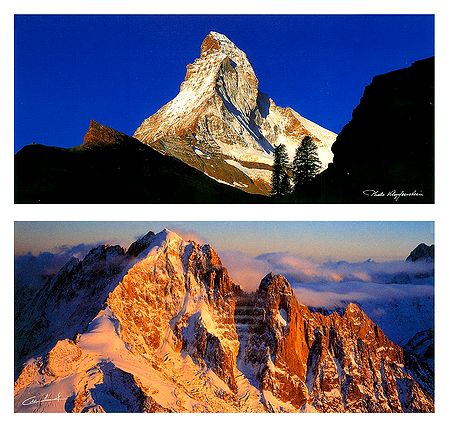 Matterhorn, Zermatt and Aiguille Verte, Switzerland  - Set of 2 Postcards