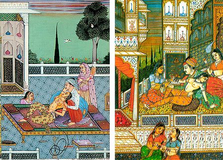 A Prince with his Consort in a Love Scene and A Prince in a Love Scene inside his Harem - Set of 2 Postcards