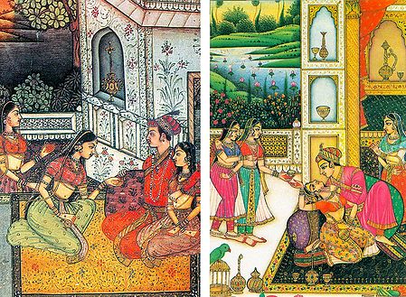 A Prince with his Consort in a Love Scene and A Prince in a Love Scene inside his Harem - (Set of Two)