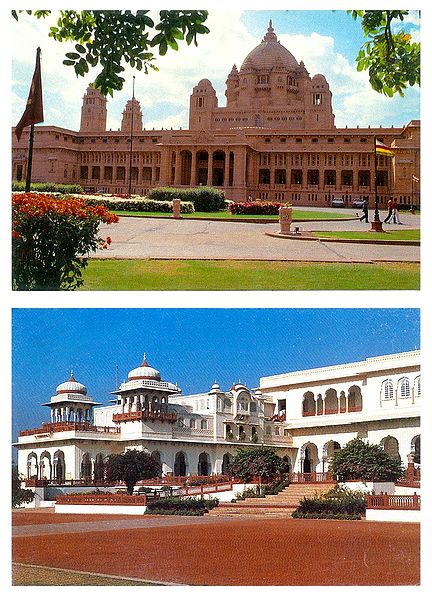 Umaid Bhawan Palace in Jodhpur and Rambagh Palace in Jaipur - Set of 2 Postcards