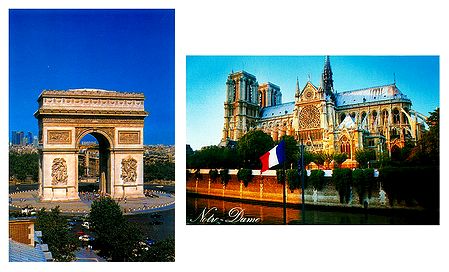Notre Dame and Arc de Triomphe, Paris - Set of 2 Postcards