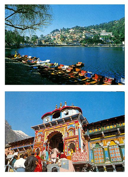 Nainital Lake and Badrinath Temple - Set of 2 Postcards