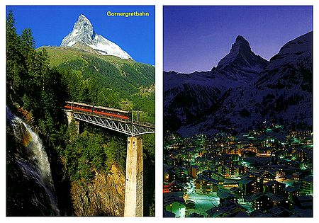 Matterhorn from Zermatt and Gornergrat, Switzerland - Set of 2 Postcards