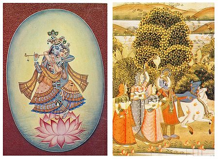 Radha Krishna and Gopinis with Cows - Set of 2 Postcards