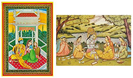 Radha Krishna and Gopinis - Set of 2 Postcards