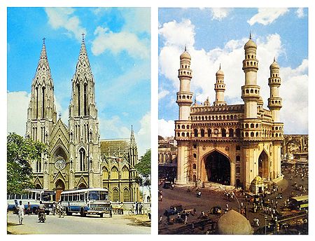 Charminar, Hyderabad and Church, Mysore  - Set of 2 Postcards