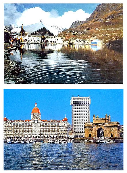Hemkund Sahib and Gateway of India - Set of 2 Postcards