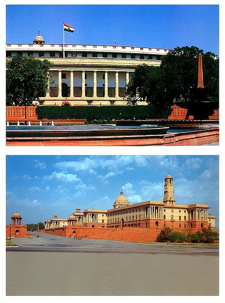 Parliament House and Secretariate Building, New Delhi, India - Set of 2 Postcards