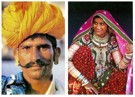 Rajasthani Man and Gujrati Woman - Set of 2 Postcards