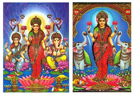 Lakshmi, Saraswati and Ganesha - Set of 2 Postcards