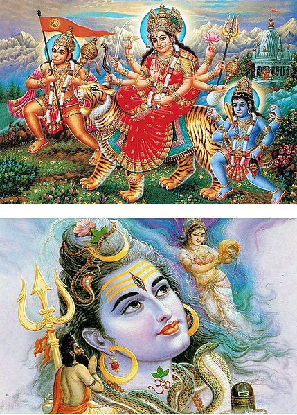 Bhagawati and Shiva with Ganga - (Set of Two Postcards)