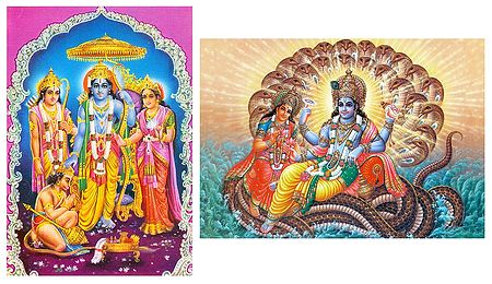 Ram Darbar and Vishnu with Lakshmi - (Set of Two Postcards)